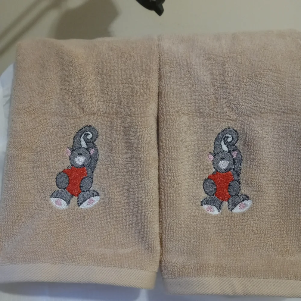 Hand Towels Tan Cotton 13 x 28 Cute Embroidery Valentine's Cat 2
